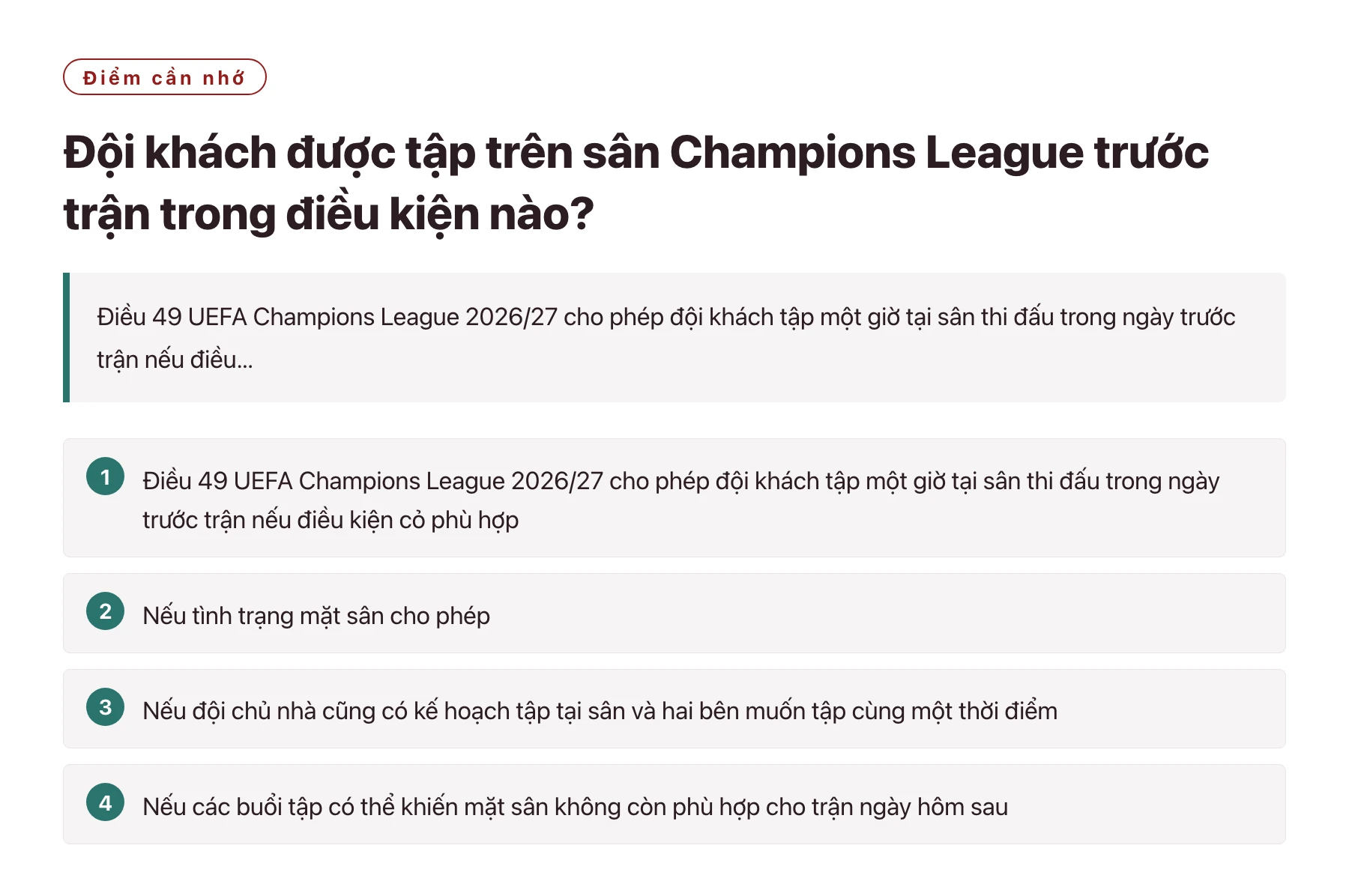Đội khách được tập trên sân Champions League trước trận trong điều kiện nào?——全文要点速览