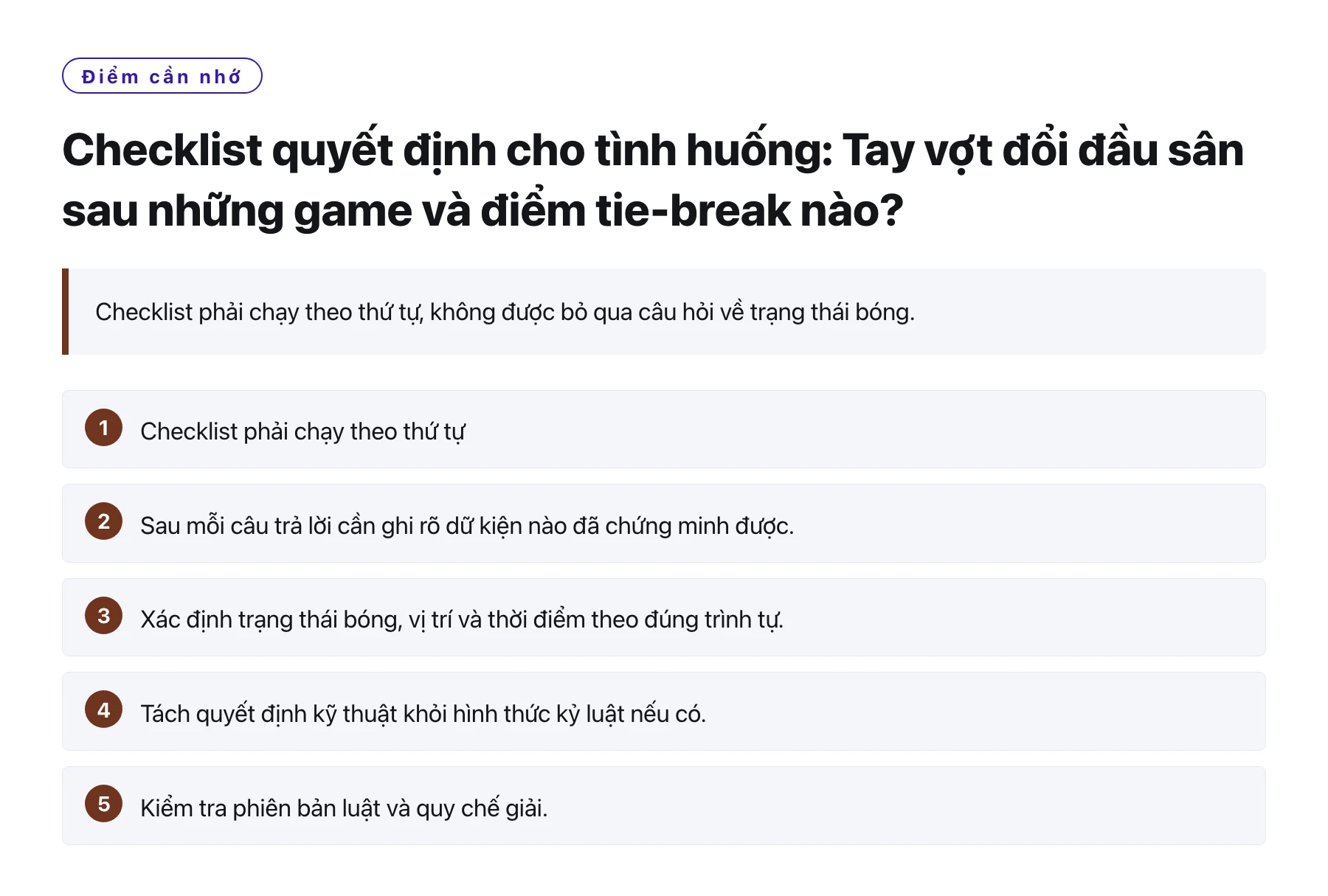 Checklist quyết định cho tình huống: Tay vợt đổi đầu sân sau những game và điểm tie-break nào?——全文要点速览