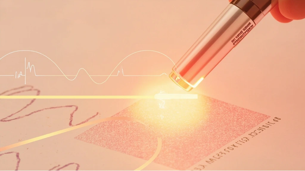 Flat editorial line-art illustration of a clinical phototherapy device and a treatment diagram.